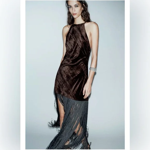 knee length dresses for ladies ZARA. Fringed midi dress. TS  Hibuy market